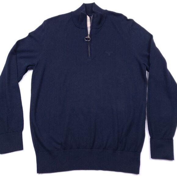 Barbour Other - Barbour Tain Navy Half Zip Mens Small Long Sleeve Trim Fit Tartan Trim Placket